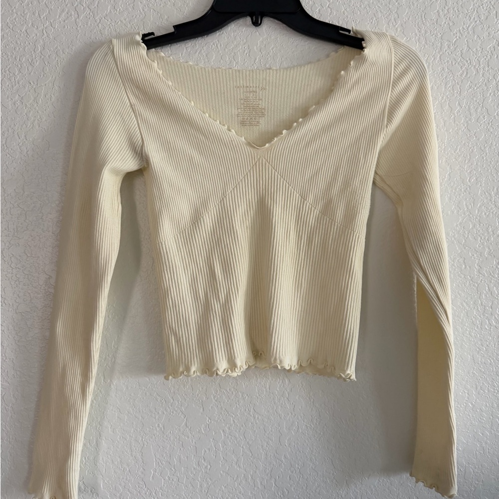 Free People Cream Long Sleeve Ribbed Top - Picture 2 of 9